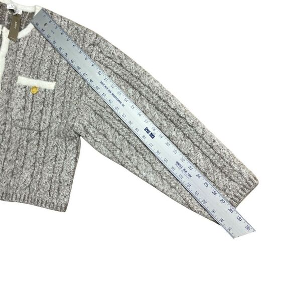 J Crew‎ Cardigan L Grey Cable-knit Sweater Lady Jacket BV344 Gold Buttons Preppy - Picture 13 of 15